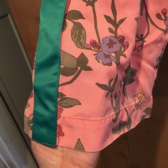 PAM & GELA Pink Floral Wide Leg Pants Green Tuxedo Stripe Size P - Picture 5 of 6